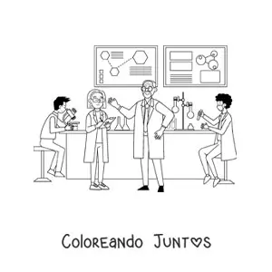Imagen para colorear de varios científicos en un laboratorio