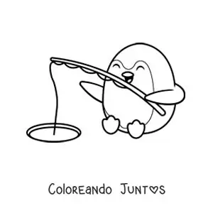 Imagen para colorear de un pingüino animado pescando