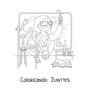 Imagen para colorear de una mujer científico haciendo experimentos