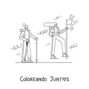 Imagen para colorear de dos chicas haciendo senderismo