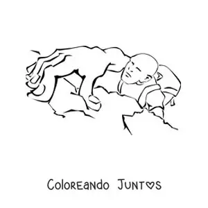 Imagen para colorear de un excursionista escalando hasta la cima