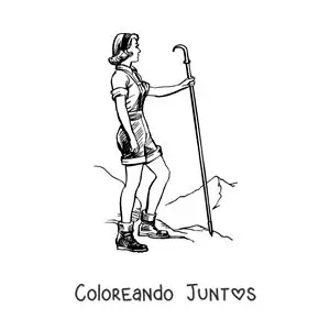Imagen para colorear de una chica excursionista en un paseo