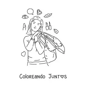 Una chica con bolsas pensando en comprar maquillaje
