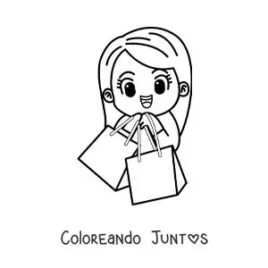 Imagen para colorear de una chica kawaii de compras
