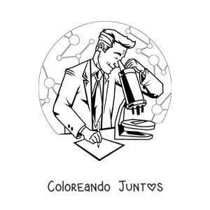 Imagen para colorear de un científico mirando a través de un microscopio