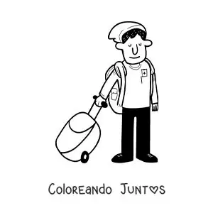 Imagen para colorear de una caricatura de un chico viajero con su maleta