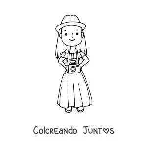 Imagen para colorear de una turista con su cámara y un sombrero