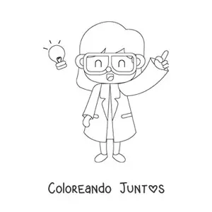 Imagen para colorear de una mujer científico kawaii con bata de laboratorio