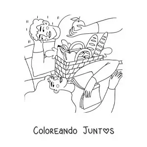 Imagen para colorear de una pareja de enamorados en un pícnic leyendo y comiendo