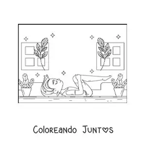 Imagen para colorear de un chico practicando yoga en su casa