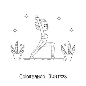 Imagen para colorear de una chica en la postura del guerrero 1