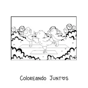 Imagen para colorear de animales animados practicando yoga