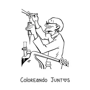 Imagen para colorear de un científico haciendo un experimento de química