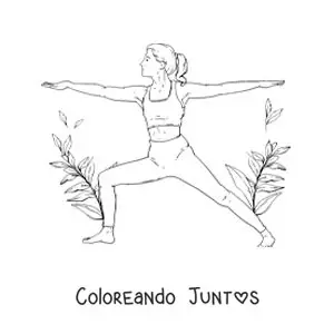 Imagen para colorear de una mujer haciendo la postura del guerrero 2