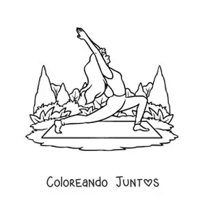 Imagen para colorear de una chica practicando yoga en un mat en el parque