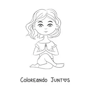 Imagen para colorear de una caricatura de una chica haciendo la postura del nudo de yoga
