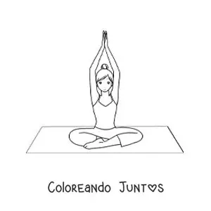 Imagen para colorear de una chica haciendo estiramientos en un mat de yoga