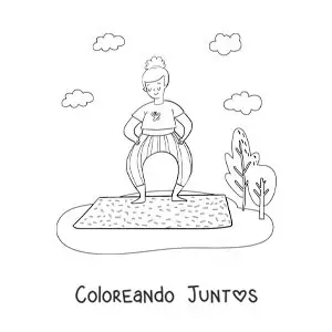 Imagen para colorear de una mujer haciendo yoga en un parque