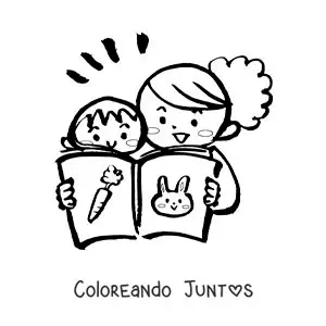 Imagen para colorear de una madre leyendo un cuento con su hijo
