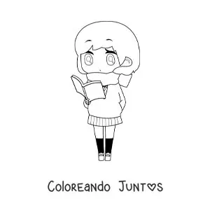Imagen para colorear de una chica kawaii estilo chibi leyendo un libro