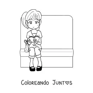 Imagen para colorear de una chica sentada leyendo en el tren