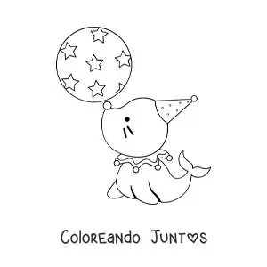 Imagen para colorear de un oso de circo animado haciendo piruetas