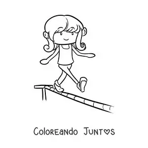 Imagen para colorear de una acróbata de circo caminando por la cuerda floja