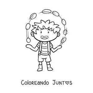 Imagen para colorear de un niño haciendo malabares