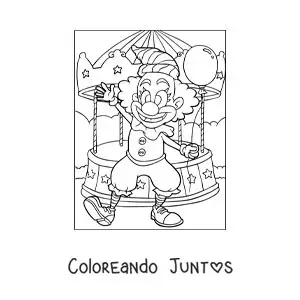 Imagen para colorear de un payaso con un globo en un carrusel