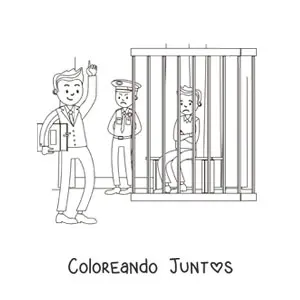 Imagen para colorear de un abogado defendiendo a un cliente en prisión