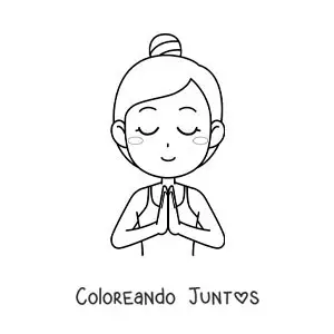 Imagen para colorear de una mujer meditando con las manos juntas