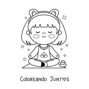 Imagen para colorear de una niña kawaii animada meditando