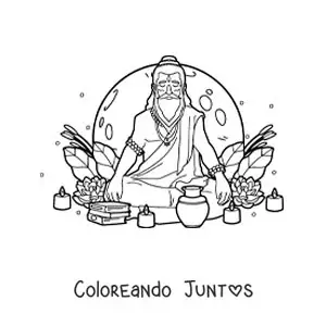 Un gurú hindú sentado meditando con velas