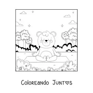 Imagen para colorear de un oso animado meditando en el parque