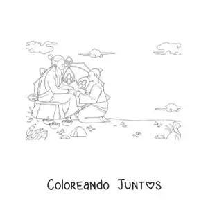 Imagen para colorear de un monje y su gurú