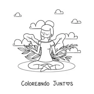Imagen para colorear de una chica meditando en el parque