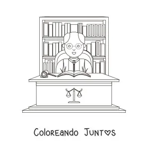 Imagen para colorear de un abogado con un mazo en su escritorio