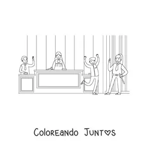 Juez y abogado animado en un juicio