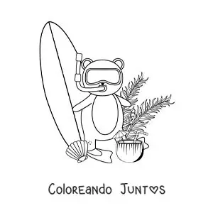 Imagen para colorear de un oso surfista animado