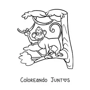 Imagen para colorear de un mono del zoológico animado en un árbol