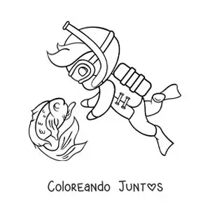 Imagen para colorear de un niño buceando junto a un pez animado