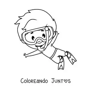 Imagen para colorear de un niño nadando con esnórkel