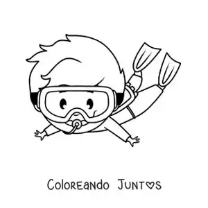 Imagen para colorear de un niño buceando con esnórkel