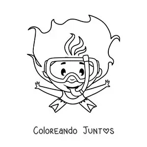 Imagen para colorear de una niña buceando con esnórkel