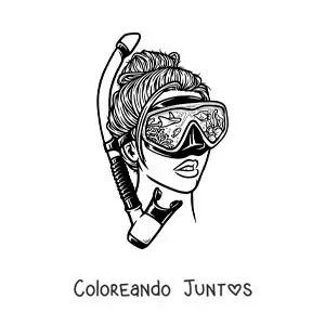 Imagen para colorear de una chica en estilo realista con gafas y esnórkel