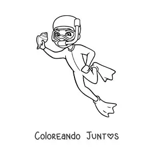 Imagen para colorear de un niño buceando encontrando una caracola