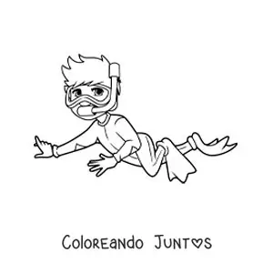 Imagen para colorear de un niño buceando con chapaletas y esnórkel