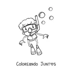 Imagen para colorear de un chico buceando con esnórkel y chapaletas