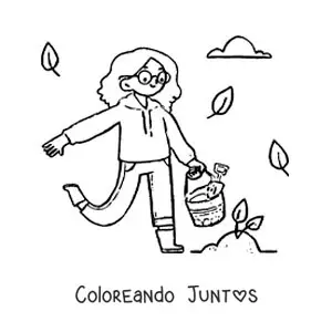 Imagen para colorear de una chica cuidando de un retoño
