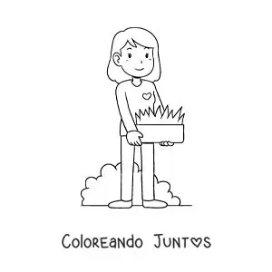 Imagen para colorear de una chica cuidando de su jardín